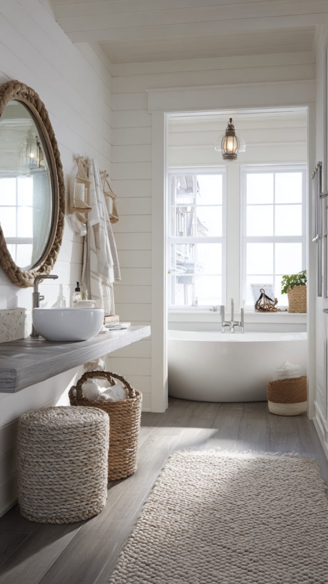 11. Coastal Country Bathroom with Breezy Lightness