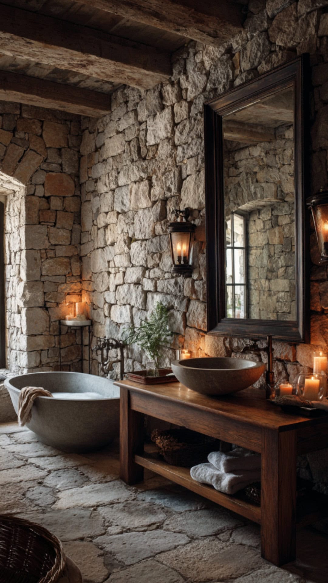 11. Rustic Stone Bathroom with Timeless Character