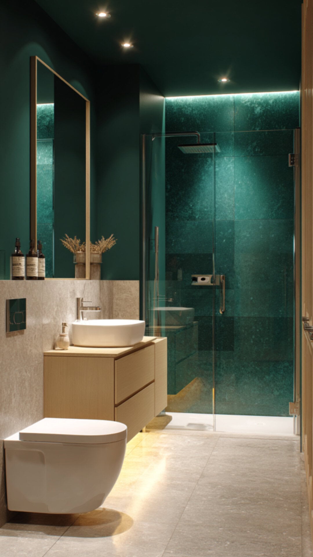 Emerald Green and Beige Bathroom