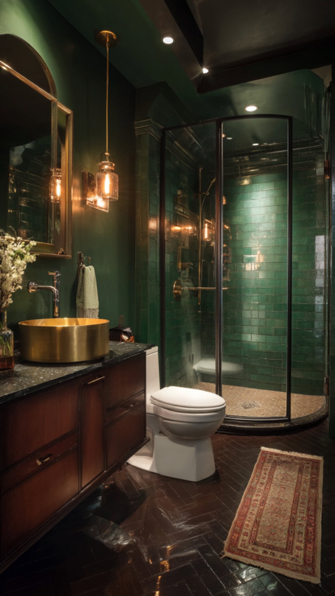 Brown and Dark Green Bathroom Pairing