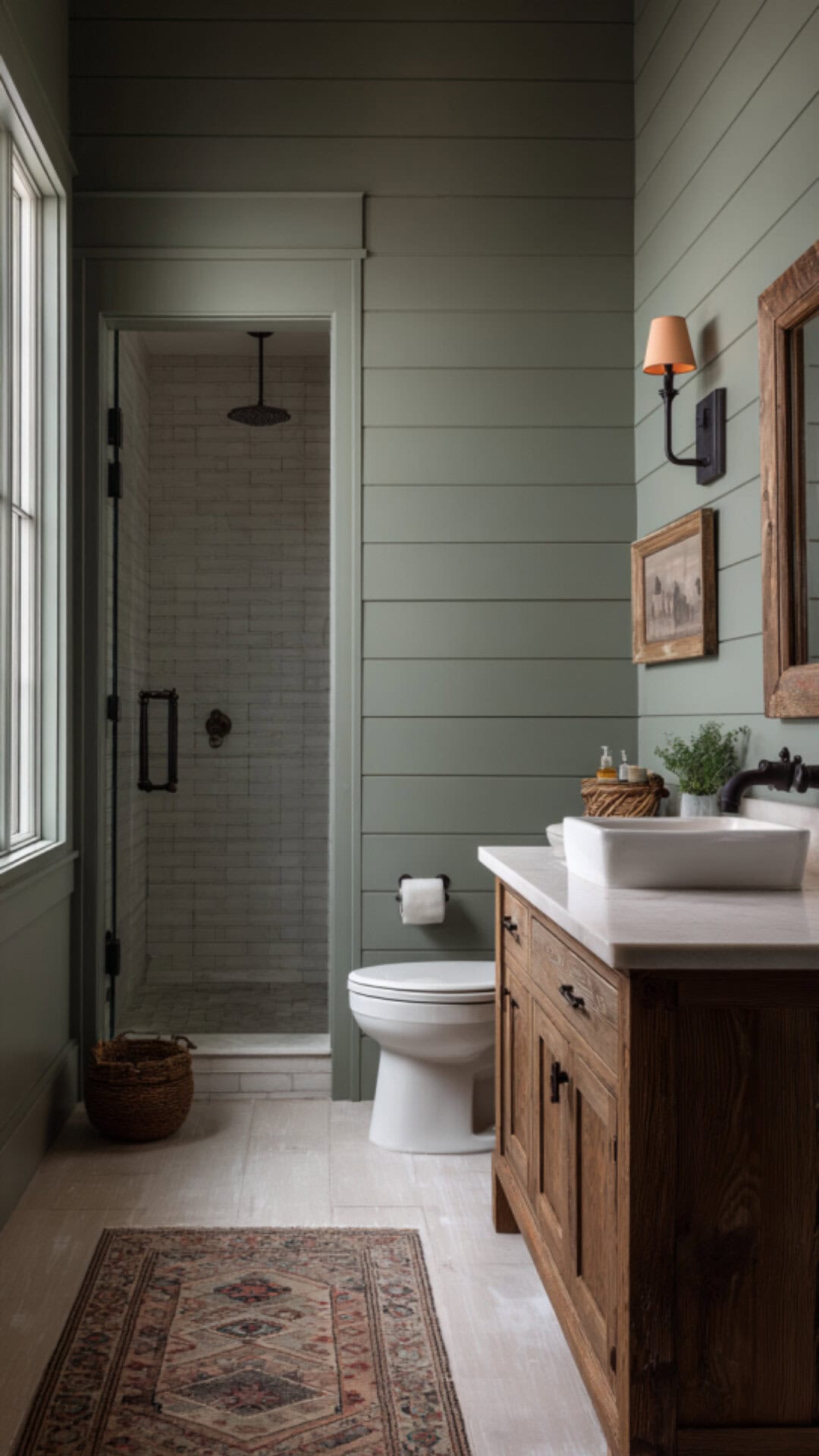 Farmhouse Sage Green Bathroom