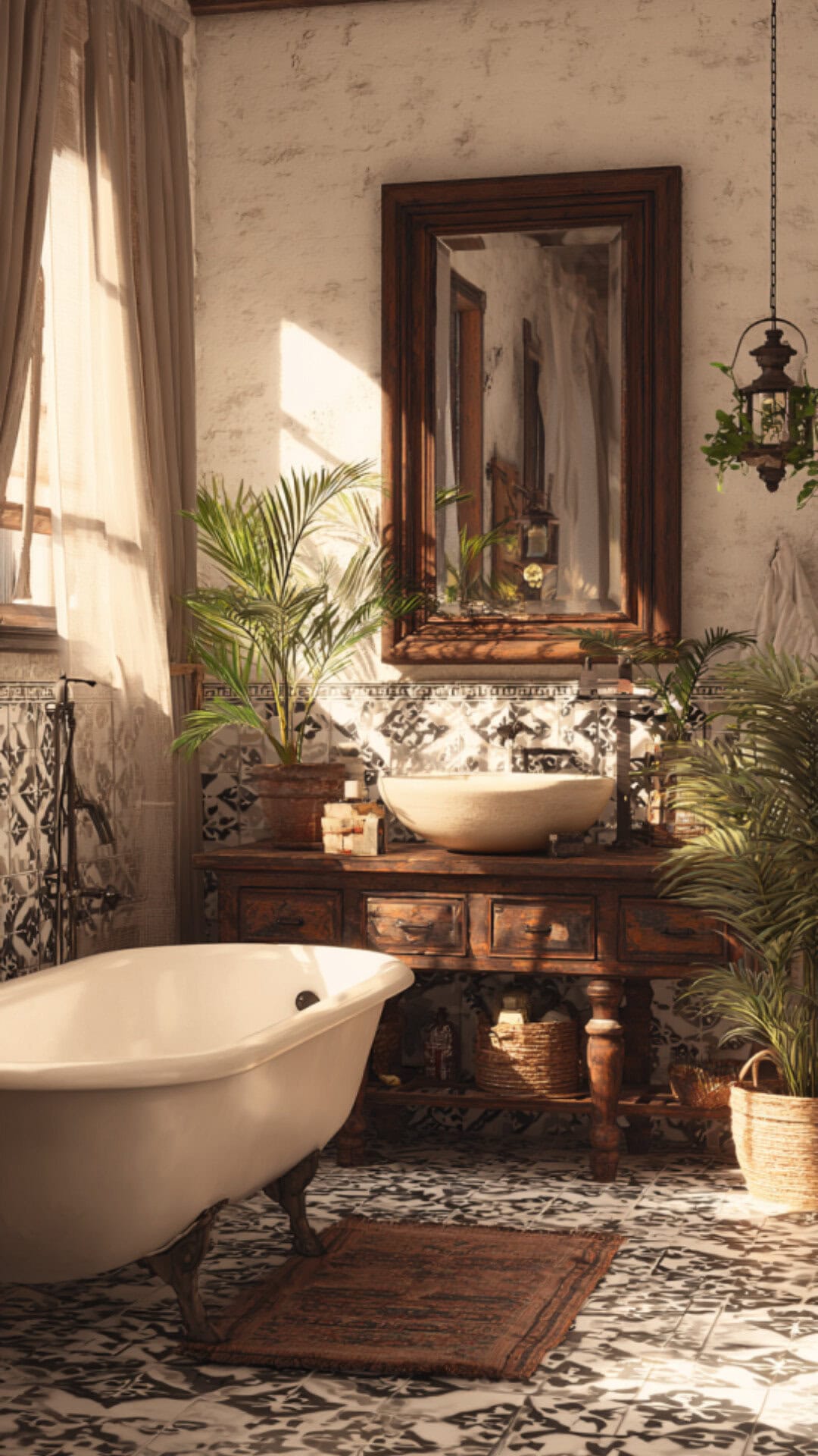 12. Boho Country Bathroom with Free-Spirited Charm