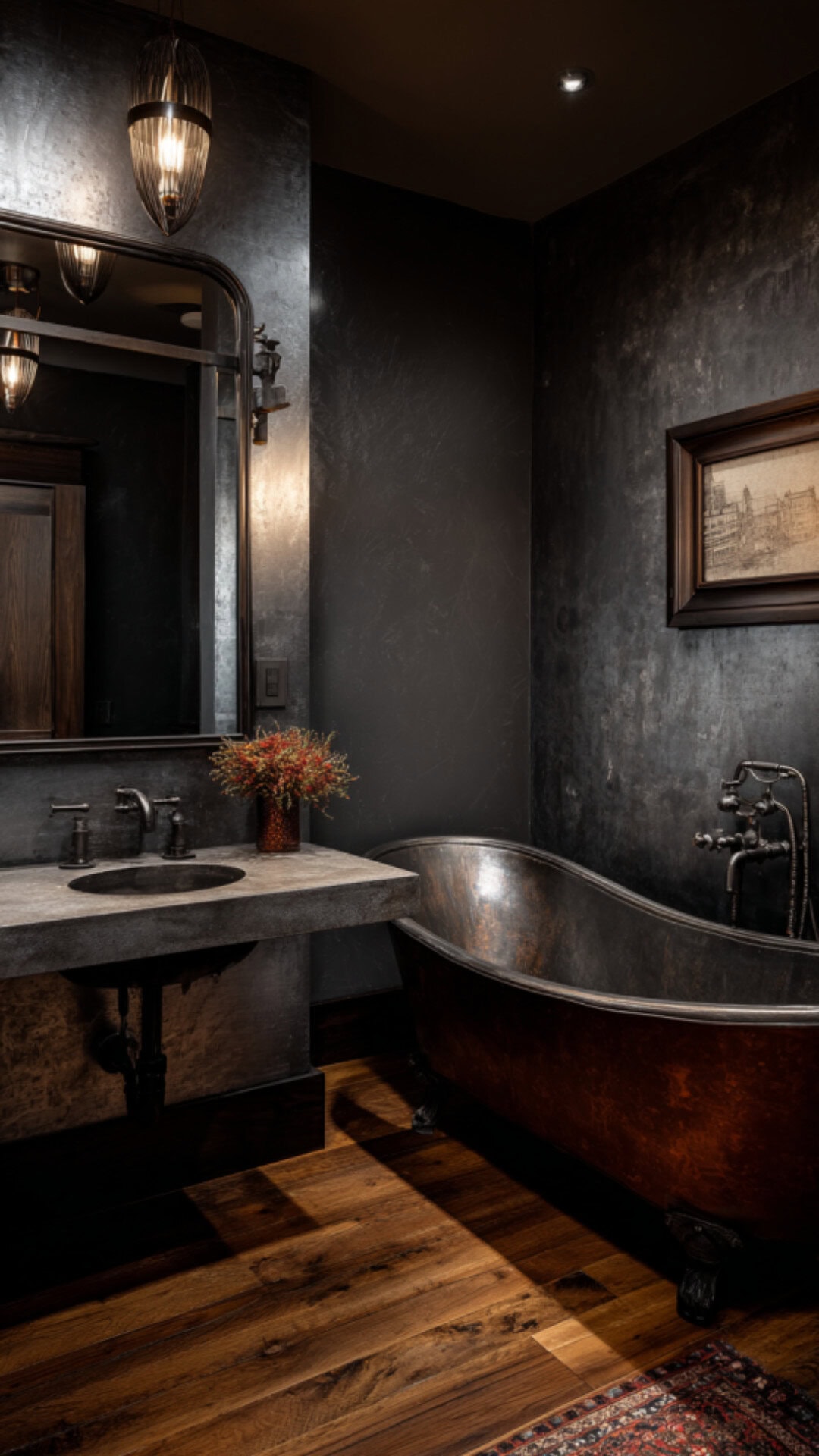 12. Dark Primary Bathroom with Intimate Ambiance