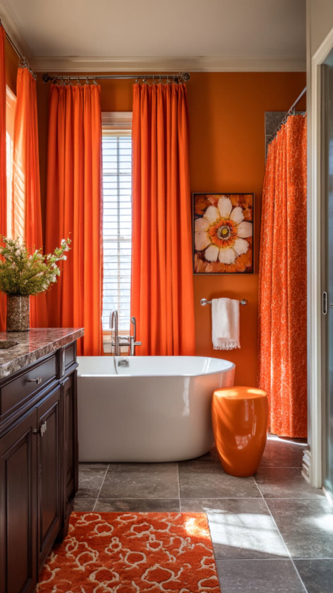 12. Orange Bathroom Curtain for Vibrant Energy