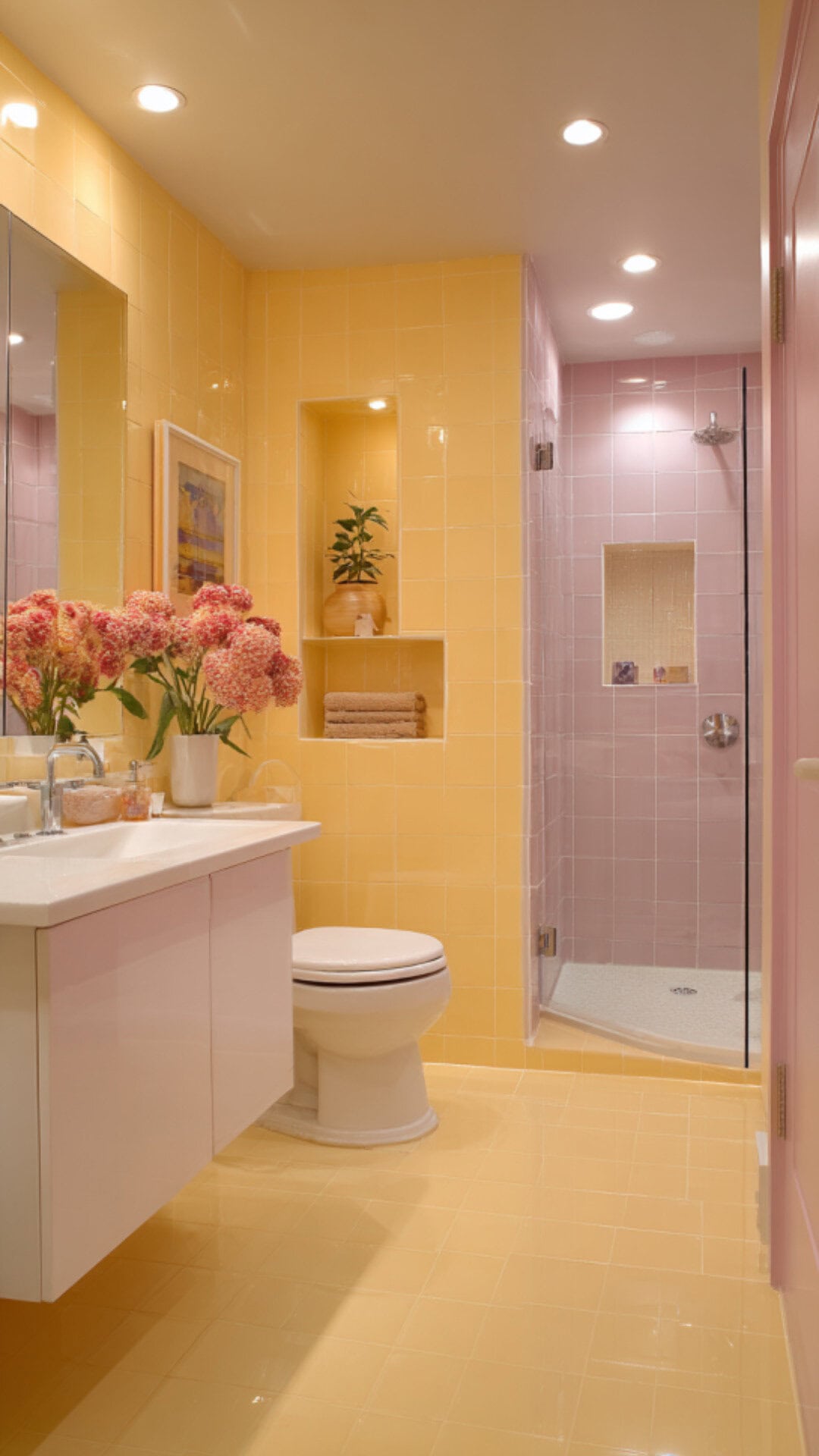 Yellow and Pink Bathroom