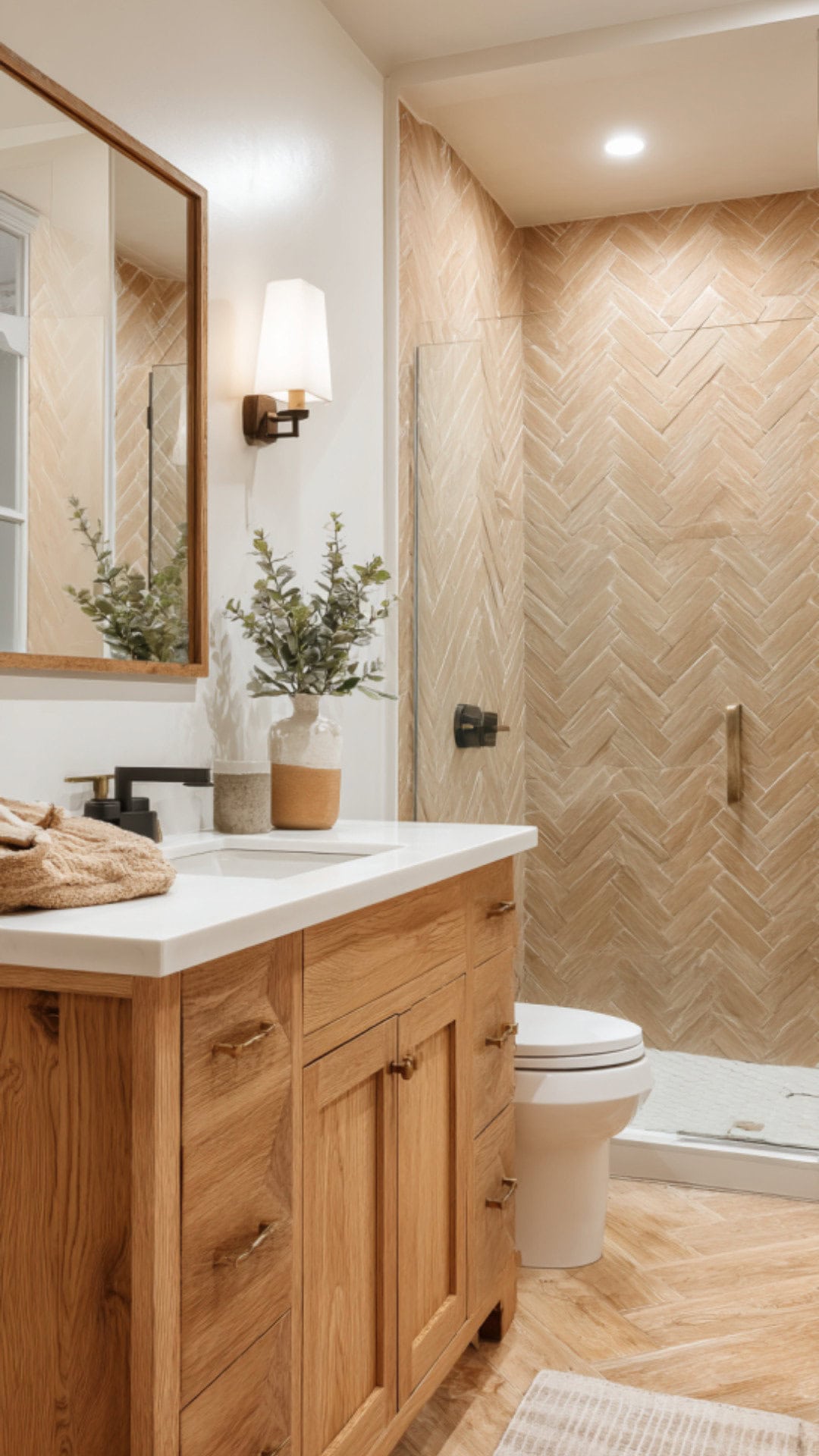 Herringbone Tile Bathroom Farmhouse