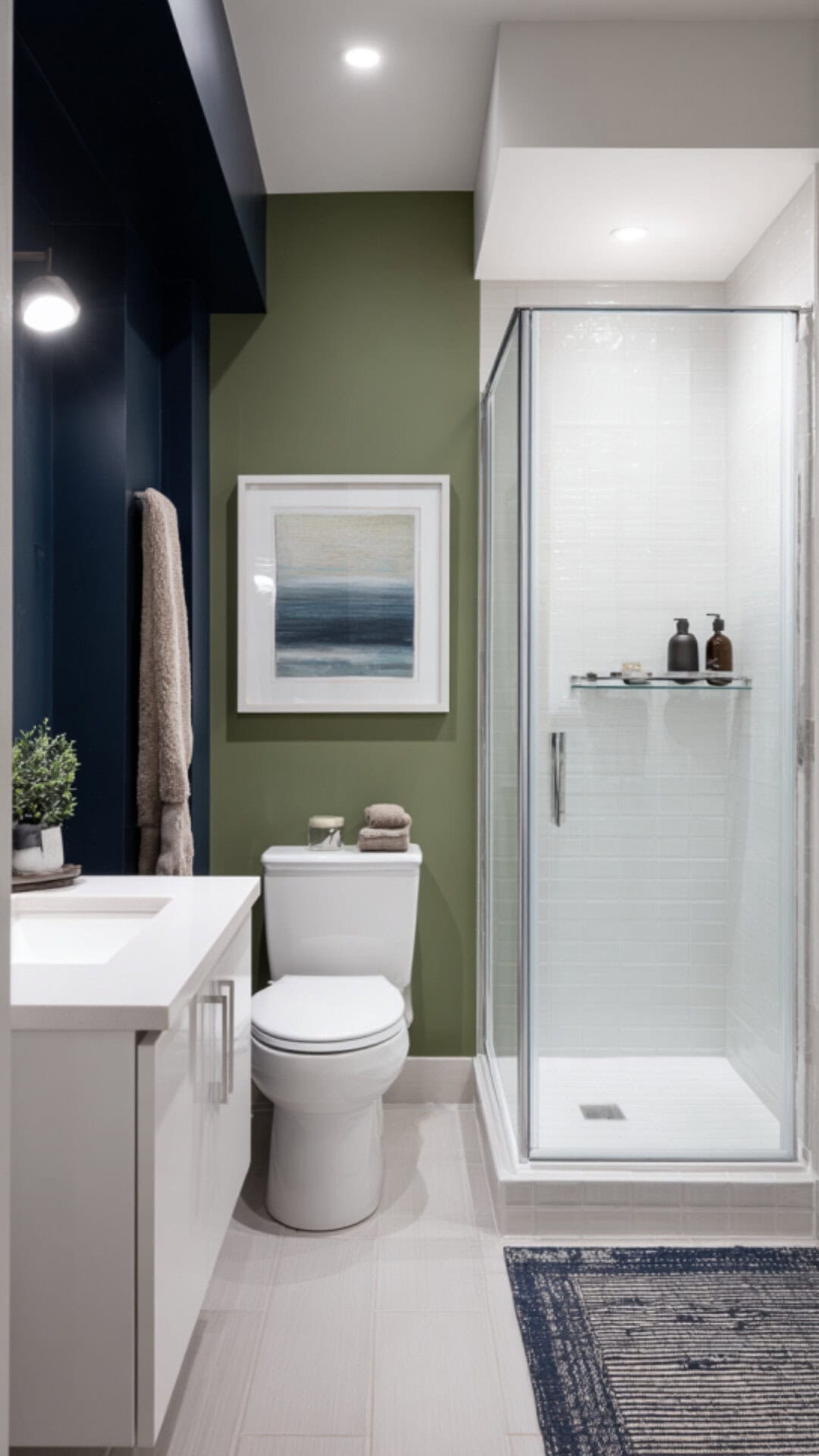 Navy and Sage Green Bathroom Style