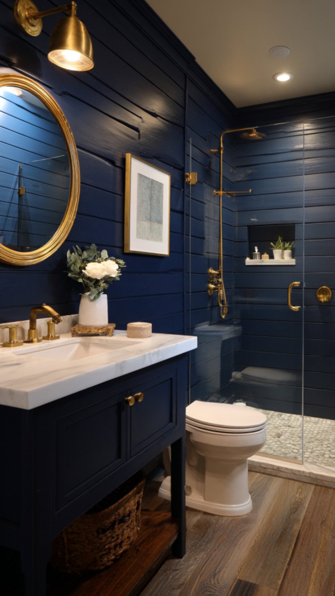 13. Navy Blue Shiplap Bathroom
