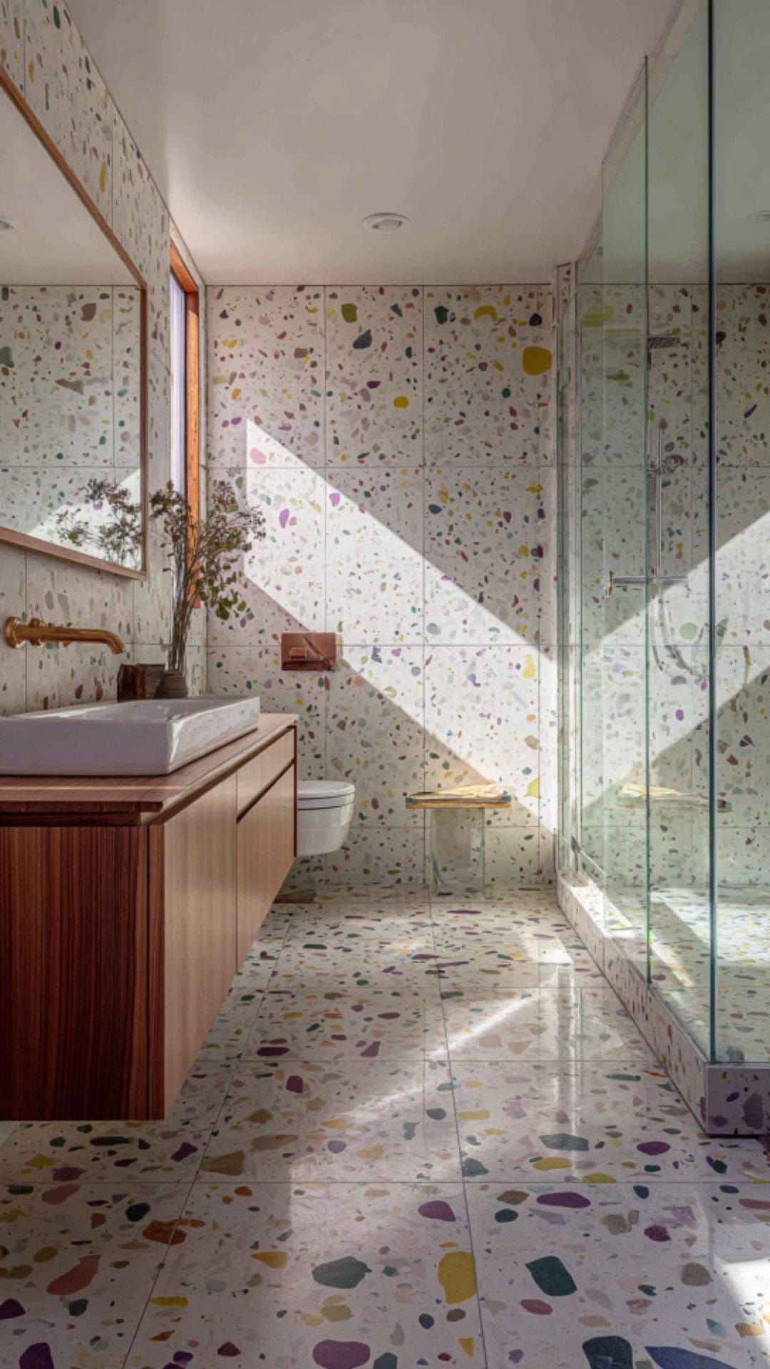 13. Terrazzo Colorful Bathroom with an Artistic Flair