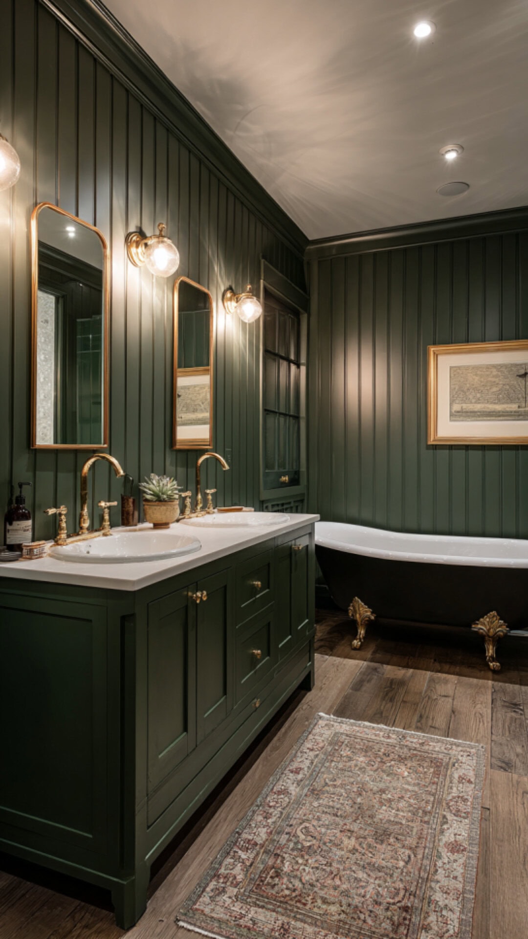 13. Dark Green Beadboard Bathroom for Moody Charm