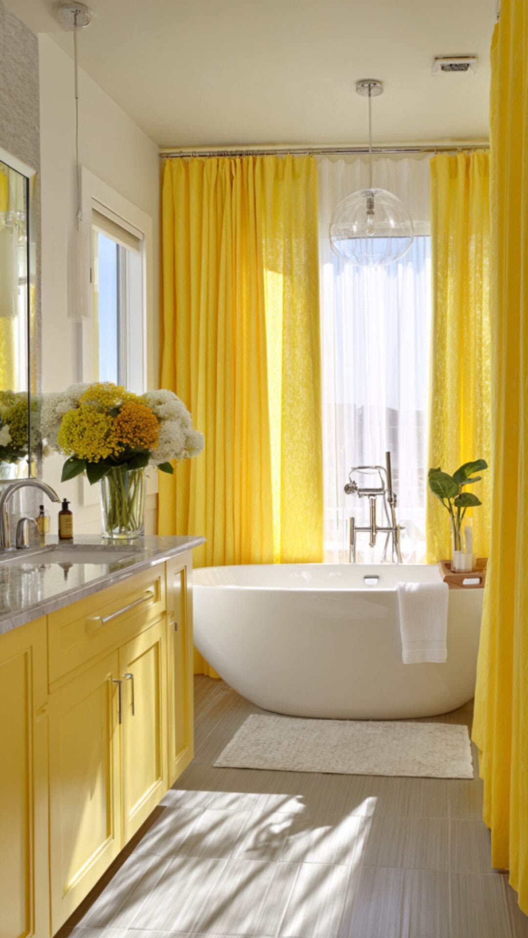 13. Yellow Bathroom Curtain for a Sunny Vibe