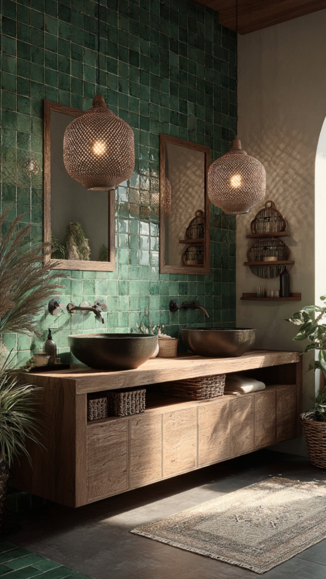 Boho Dark Green Bathroom Style