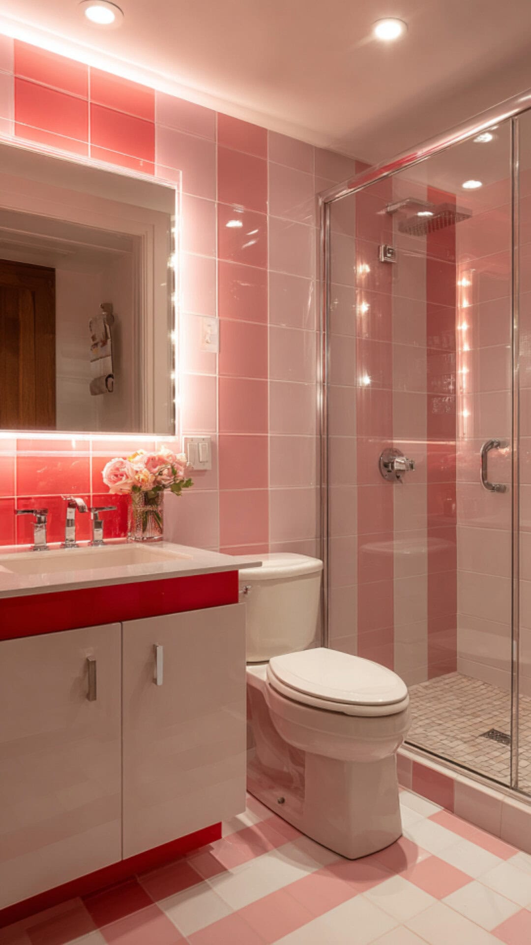 Pink and Red Bathroom