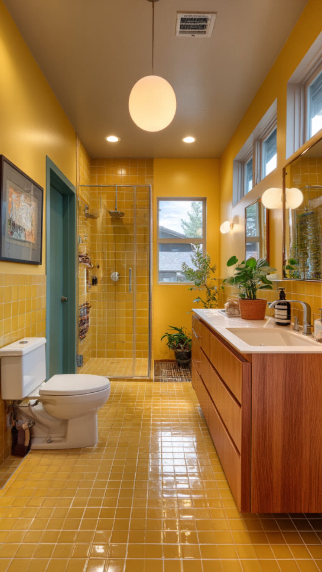 Yellow and Teal Bathroom