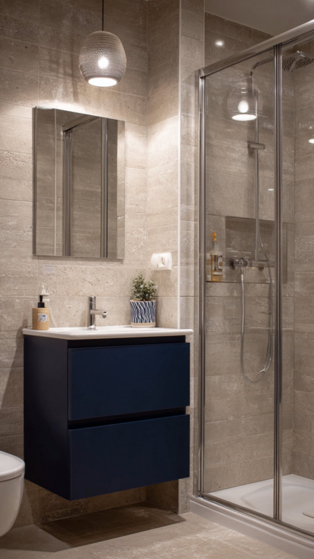 Navy and Beige Bathroom