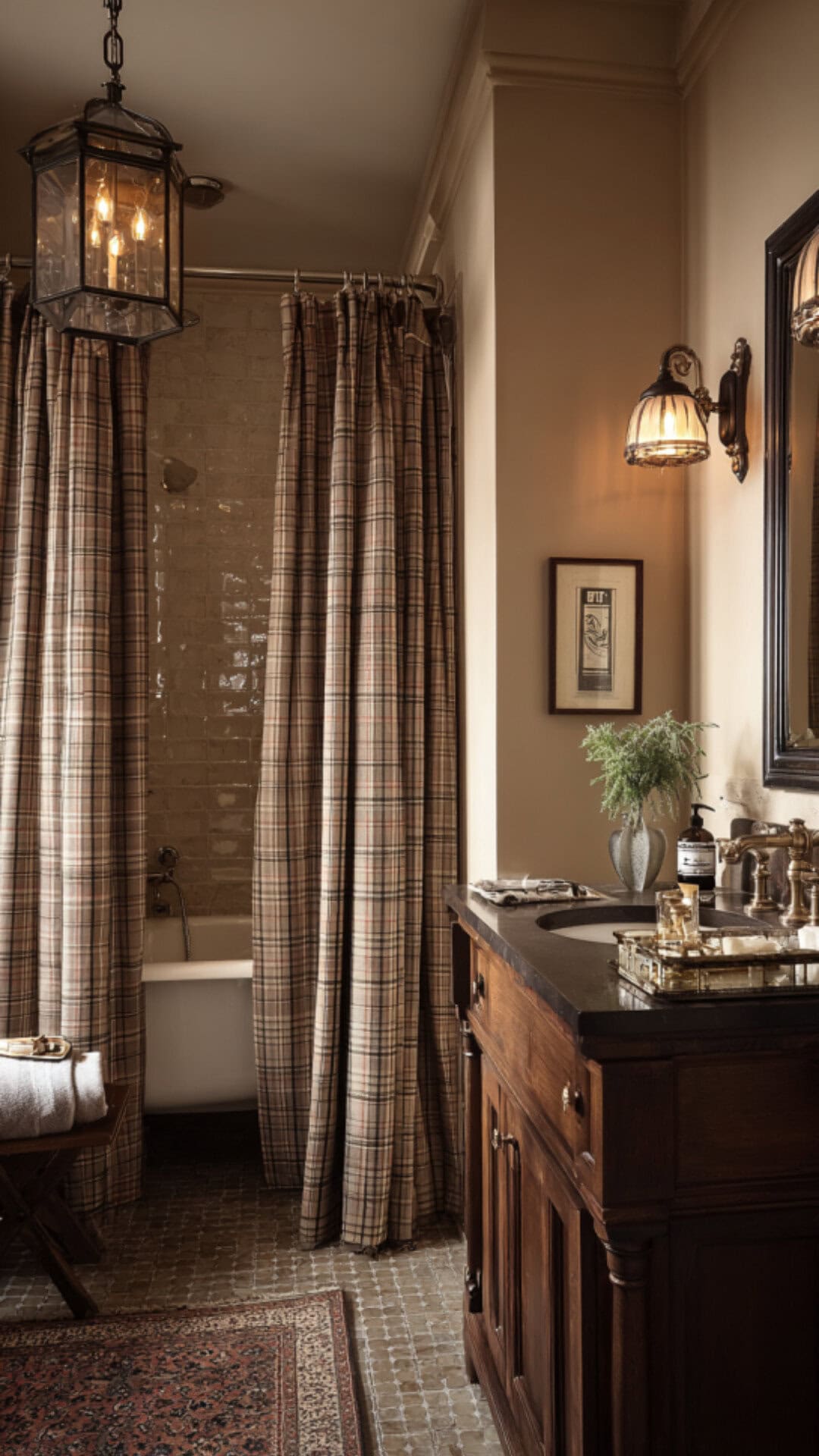 14. Plaid Bathroom Curtain for Patterned Character