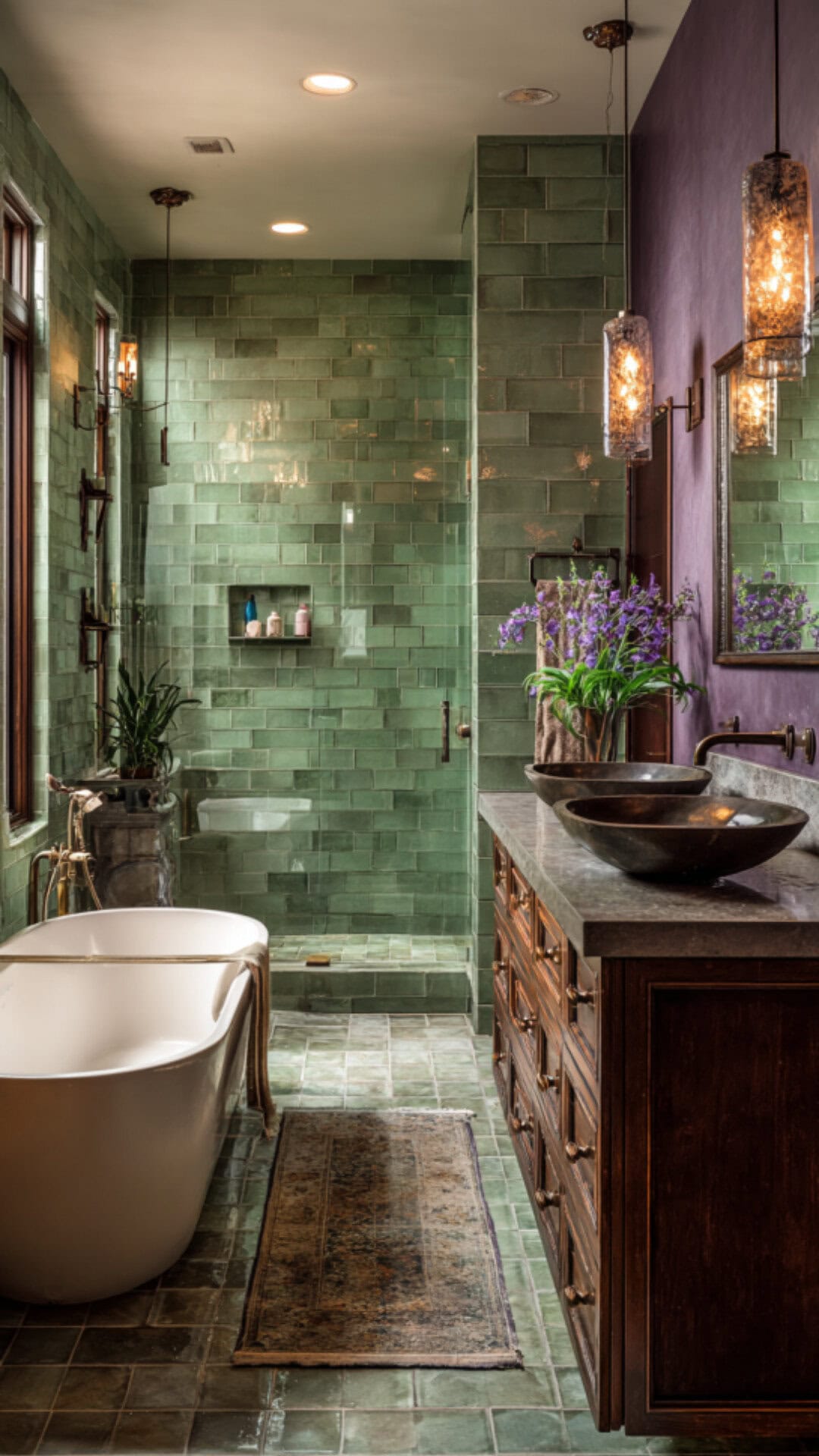 14. Sage Green and Purple Bathroom with Earthy Calm