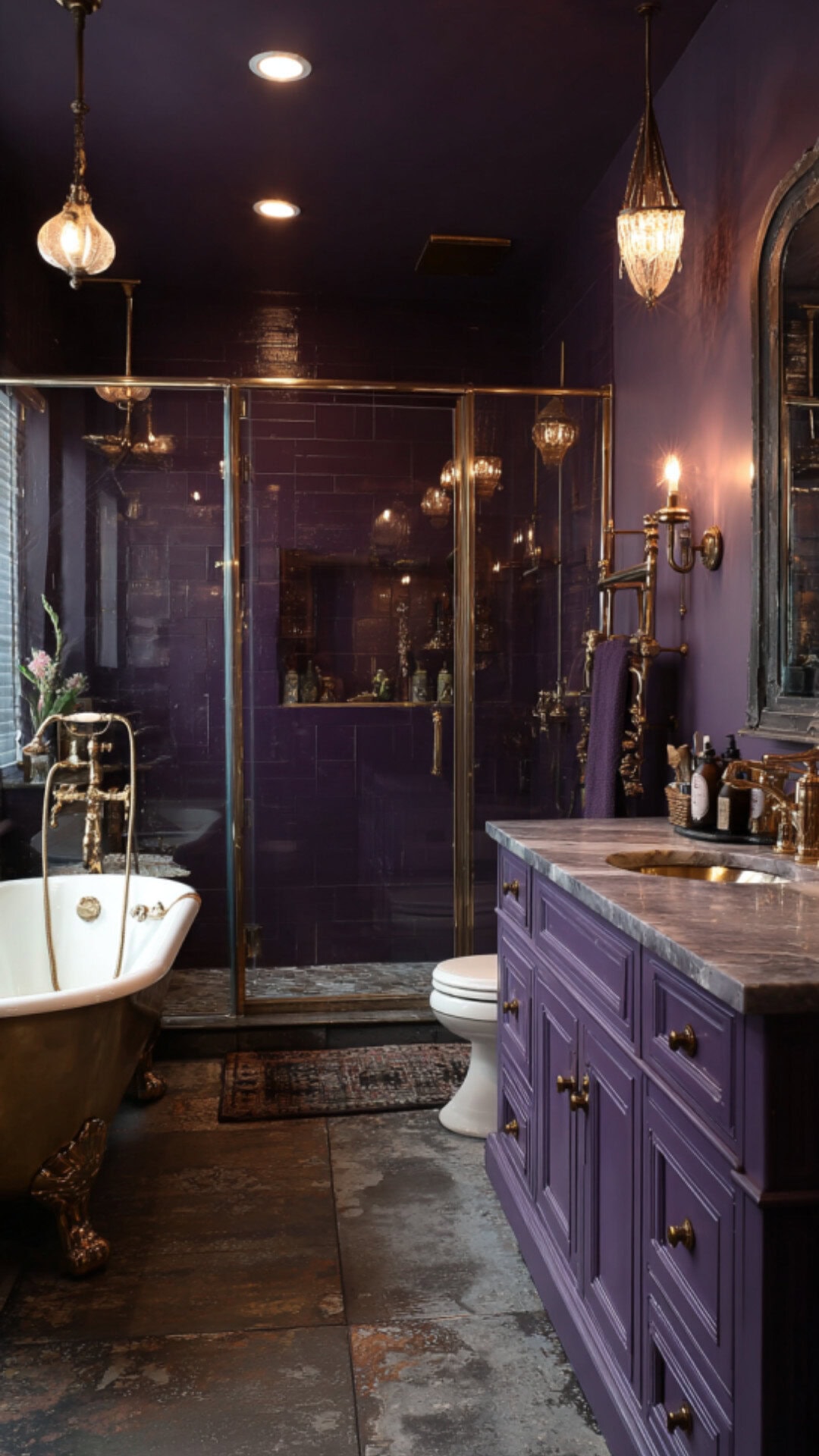 15. Vintage Purple Bathroom with Nostalgic Charm