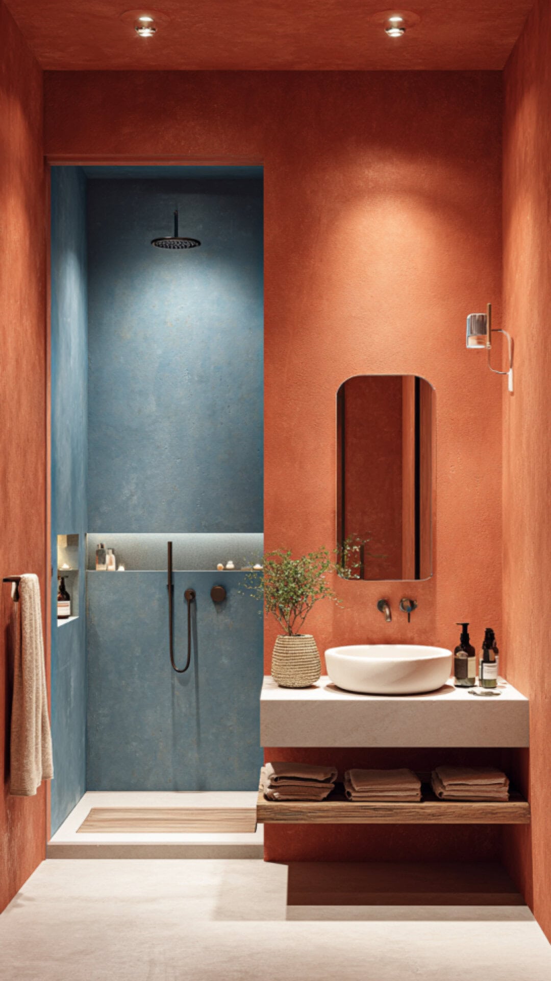 terracotta and Blue Bathroom