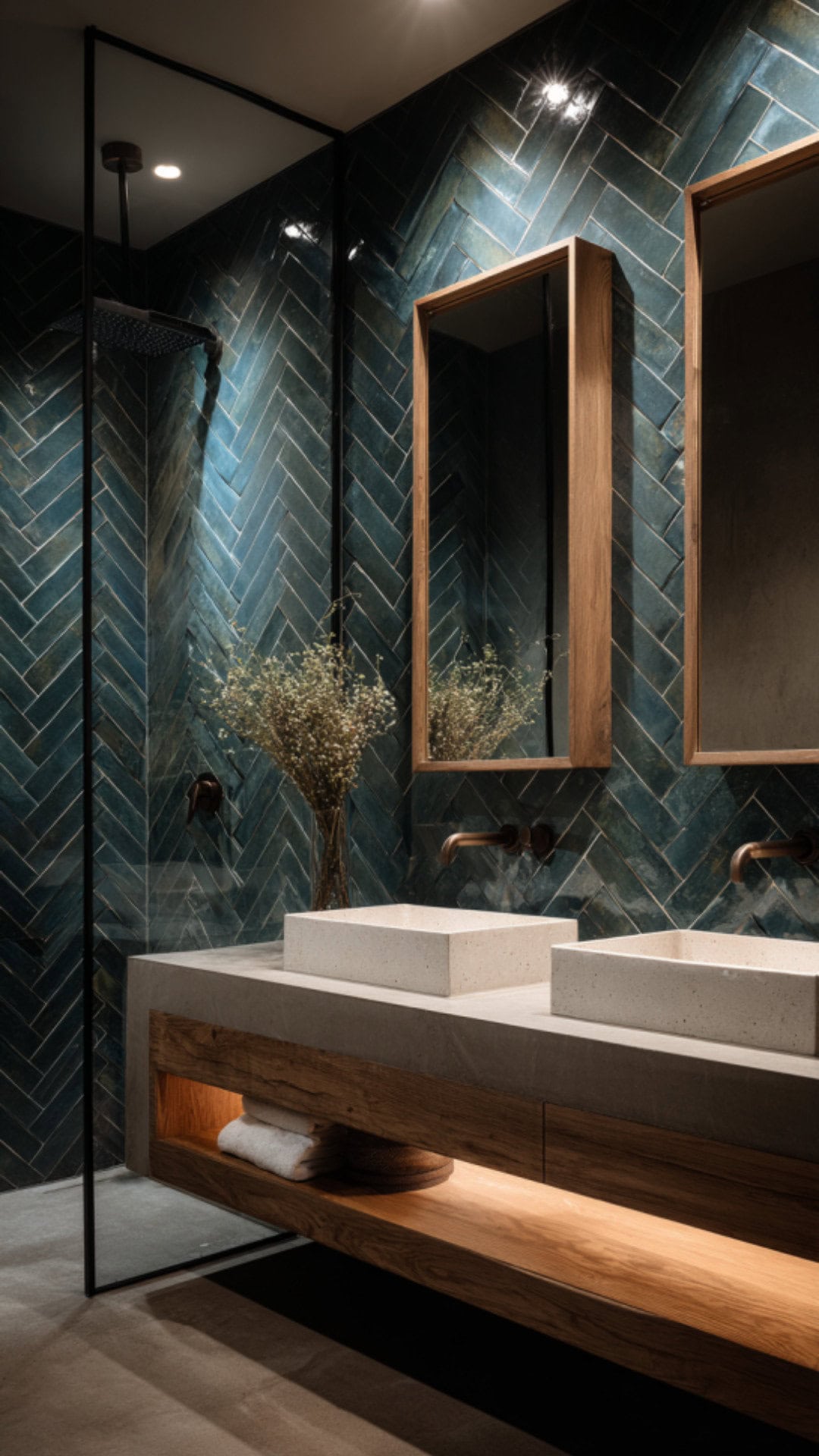 Herringbone Tile Bathroom Green