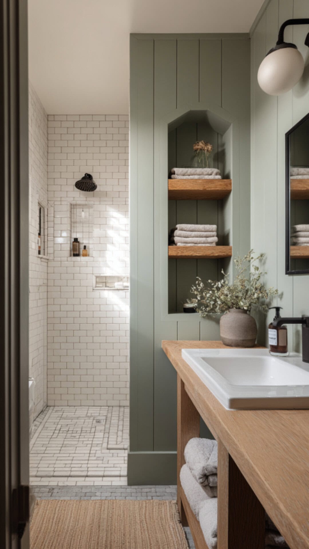 2. Green Wainscoting Bathroom with Nature-Inspired Decor
