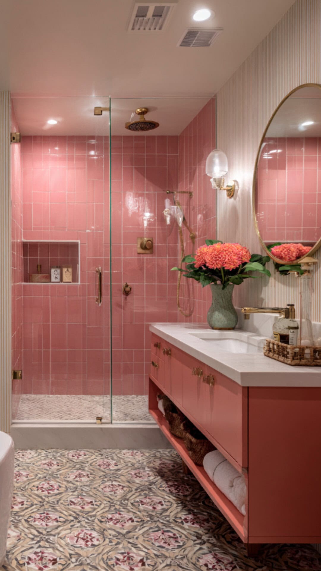2. Vibrant Pink Funky Bathroom with Retro Accents