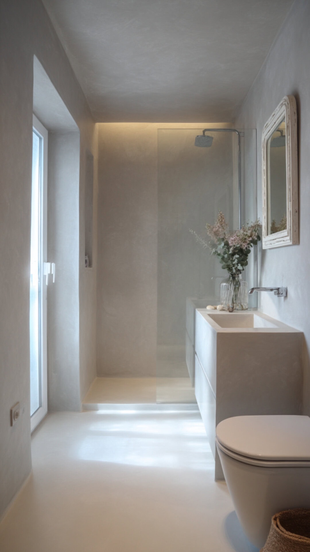 2. White Microcement Bathroom