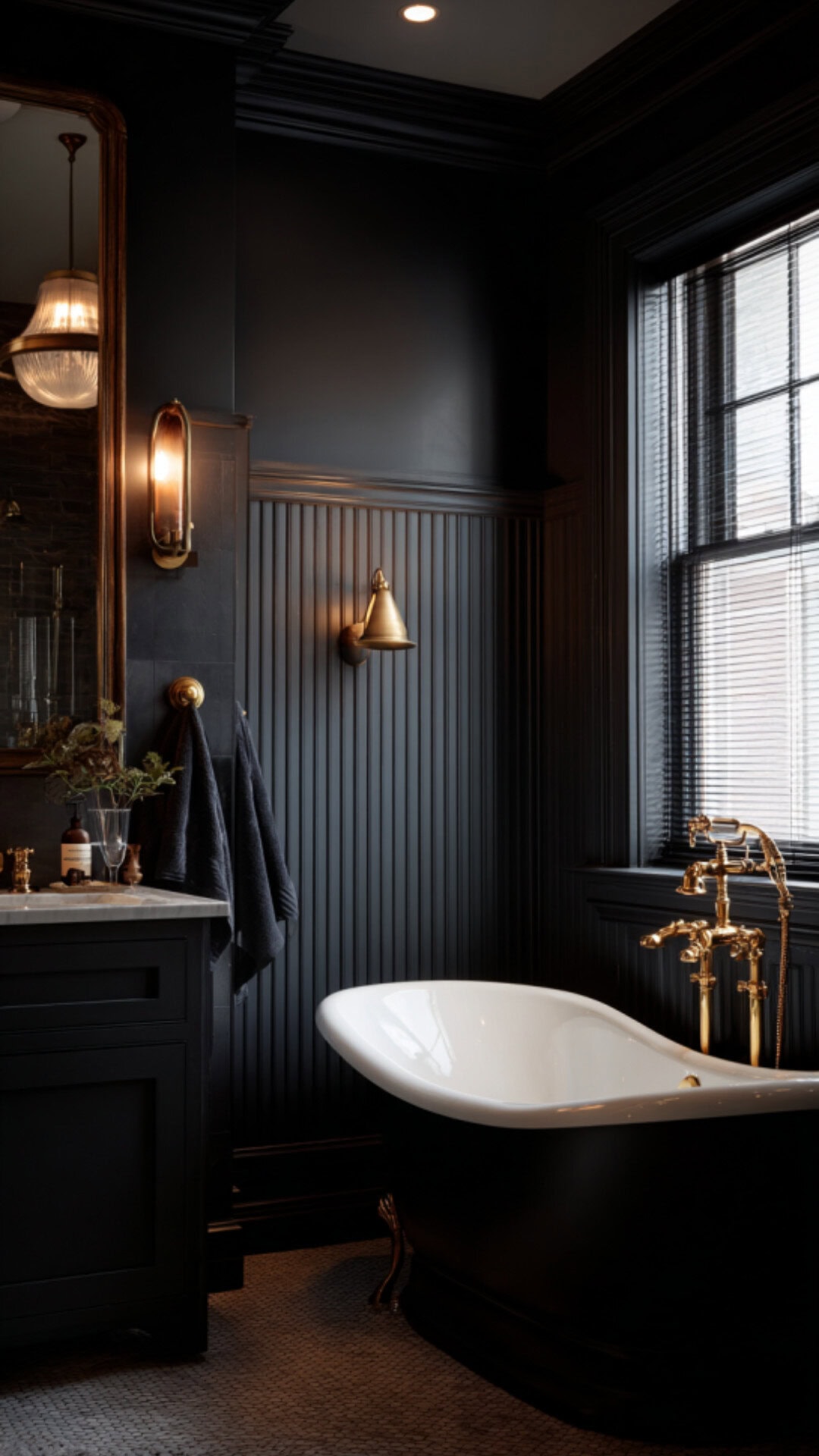 2. Black Beadboard Bathroom for Bold Drama