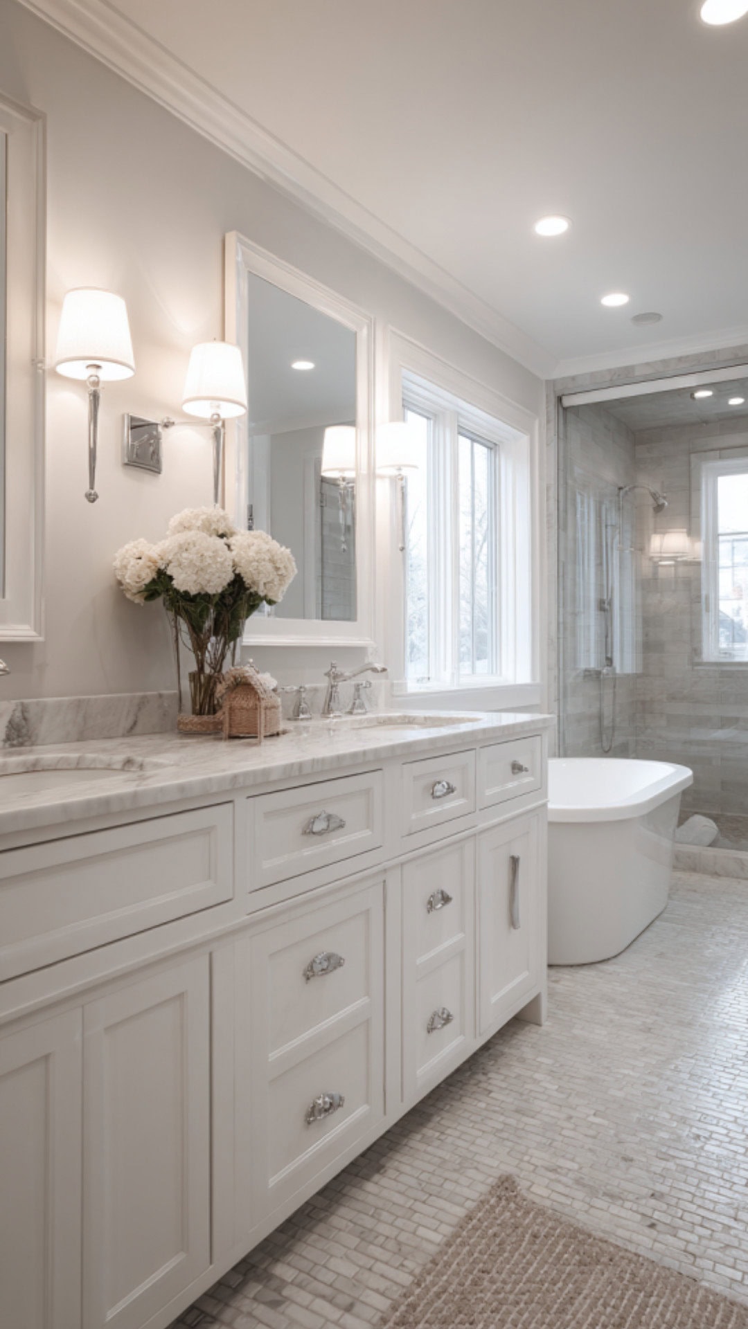 2. White Double Sink Vanity Bathroom with Timeless Freshness