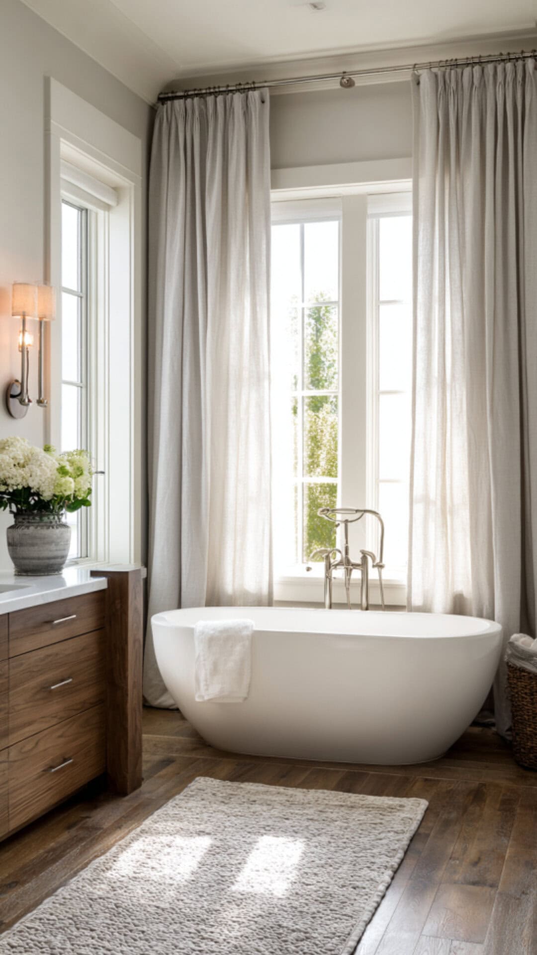 2. Linen Bathroom Curtain for an Airy Touch
