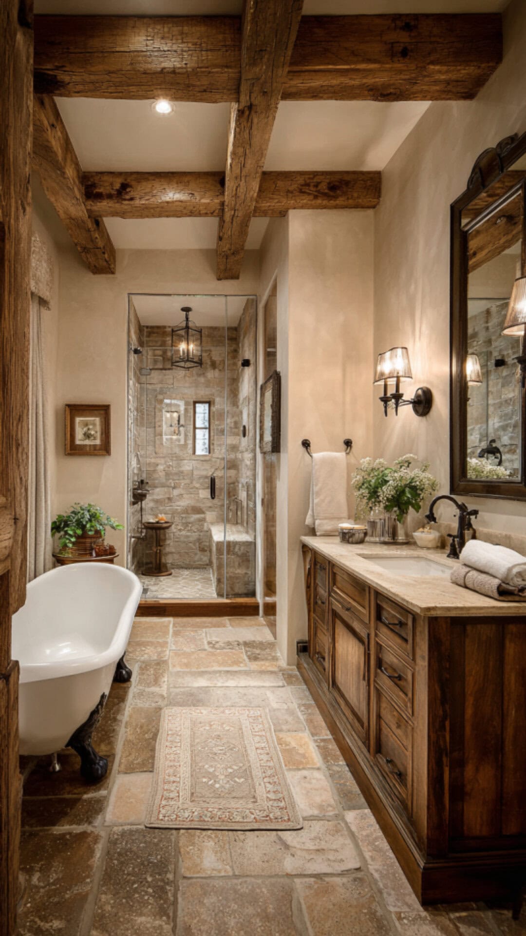 2. Farmhouse Traditional Bathroom with Rustic Warmth