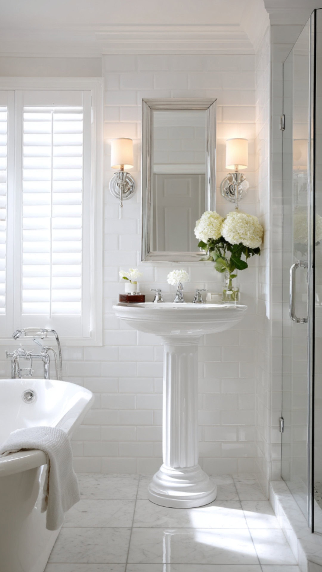 2. White Pedestal Sink Bathroom with Crisp Simplicity