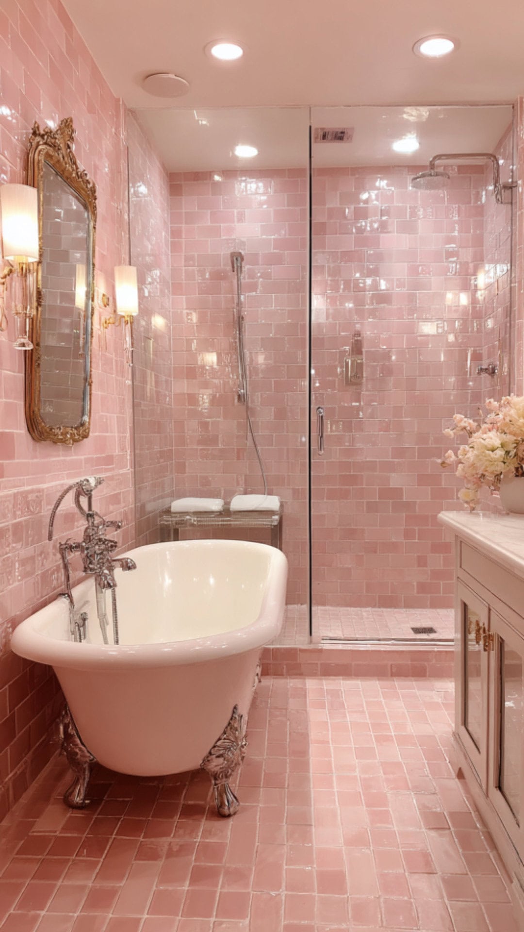 2. Pink Tiled Bathroom with Playful Warmth