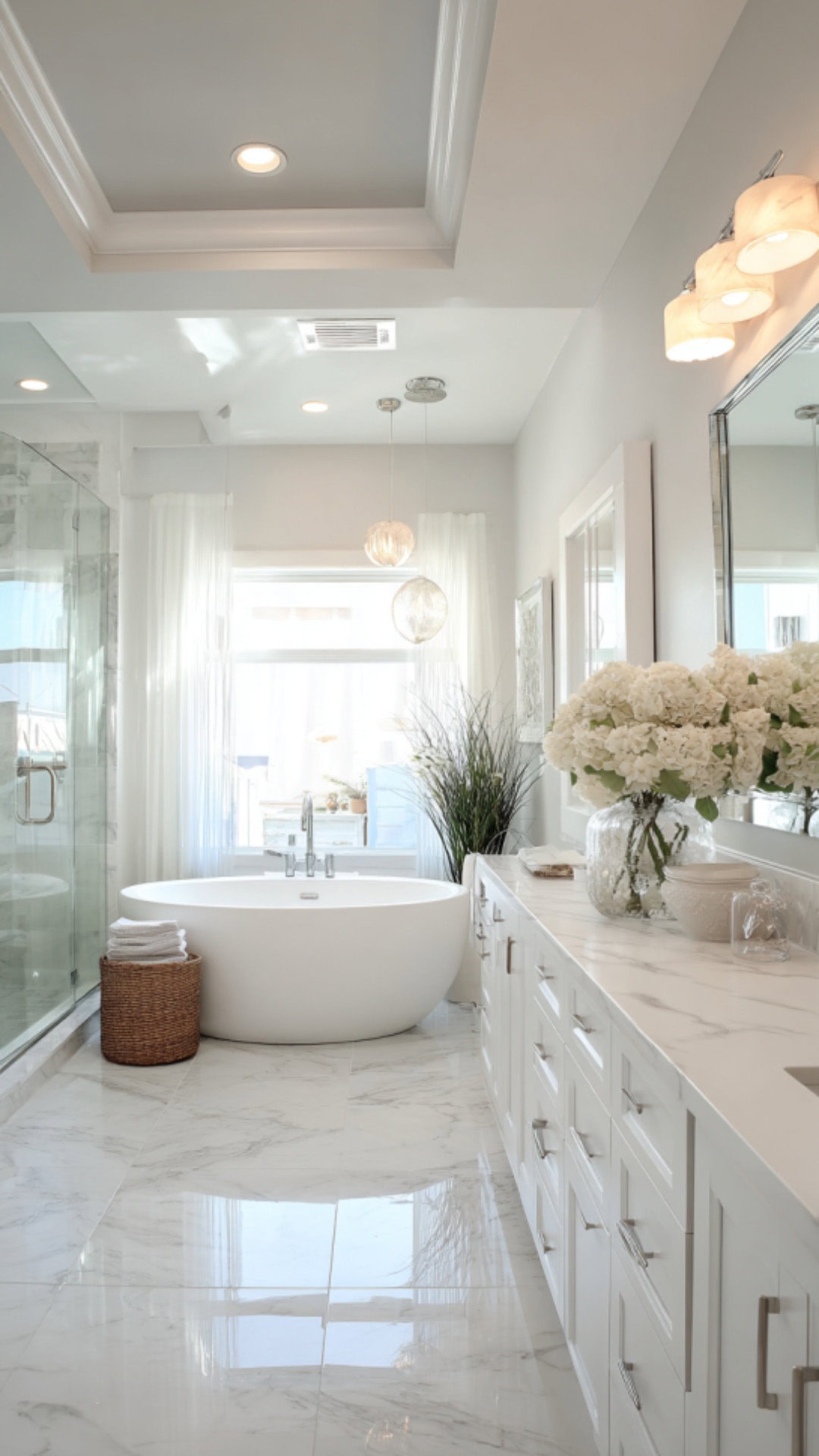 2. White Double Vanity Bathroom with Bright Freshness