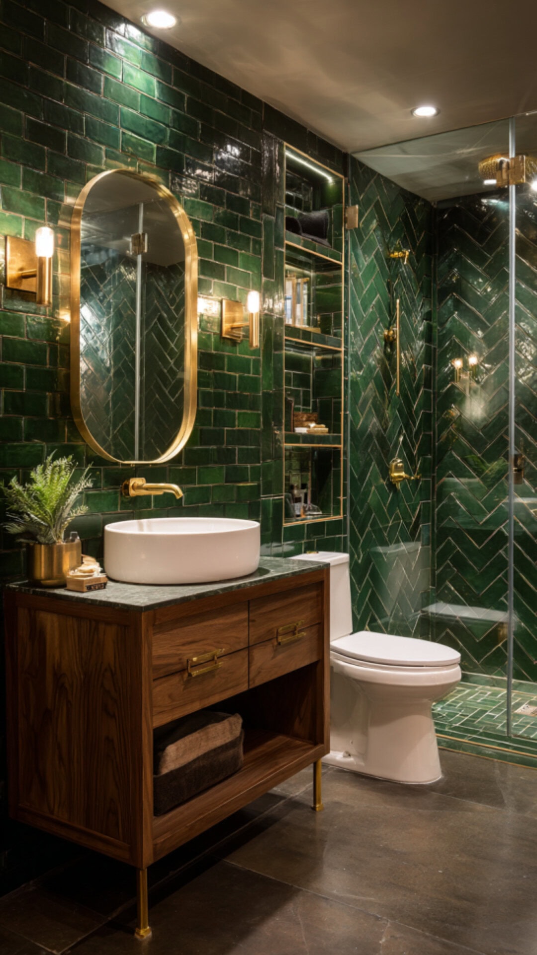Dark Green and Gold Bathroom Decor