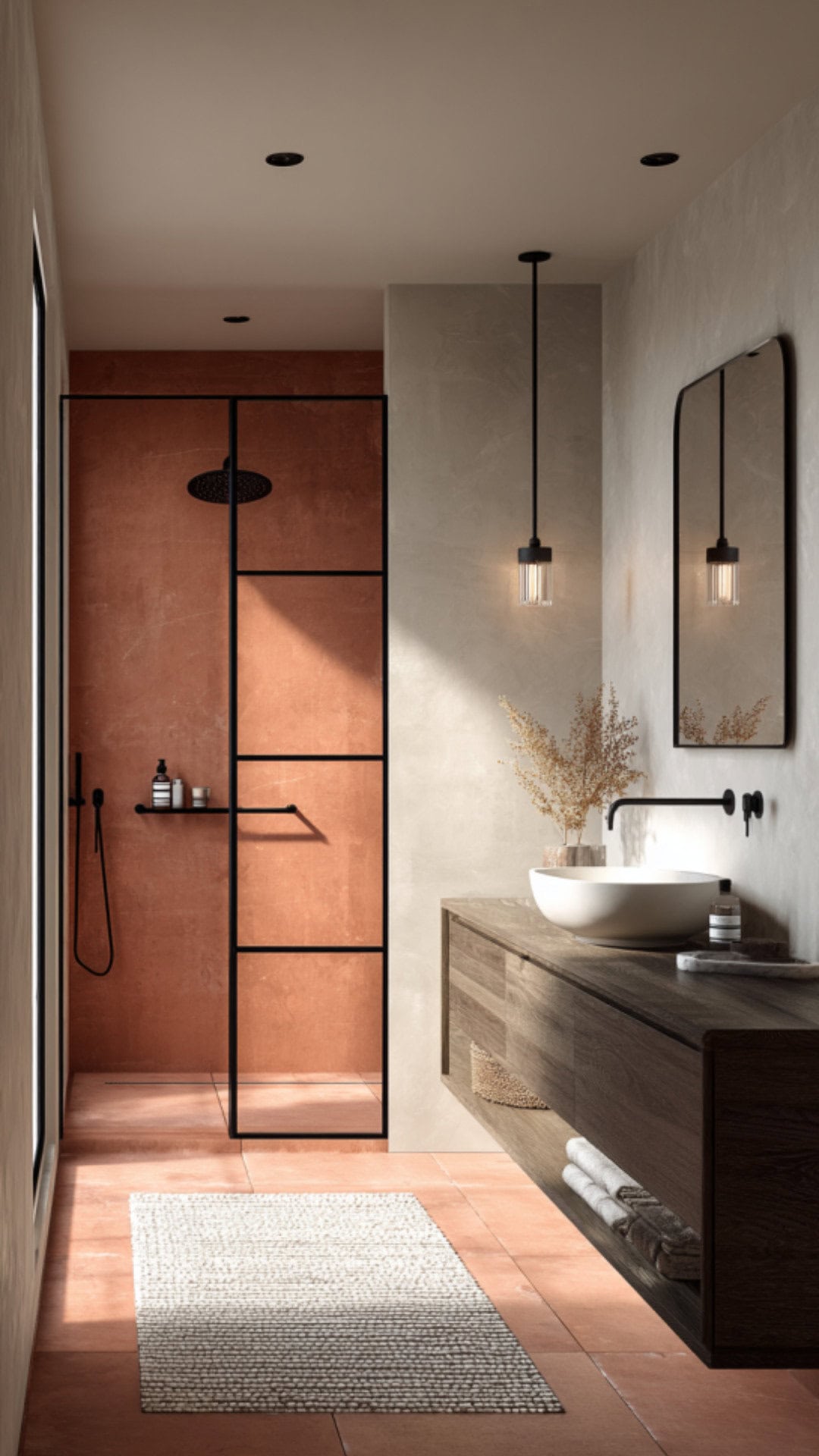  Terracotta and Black Bathroom