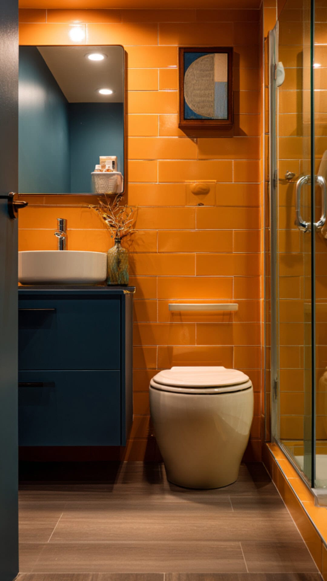 Orange and Blue Bathroom