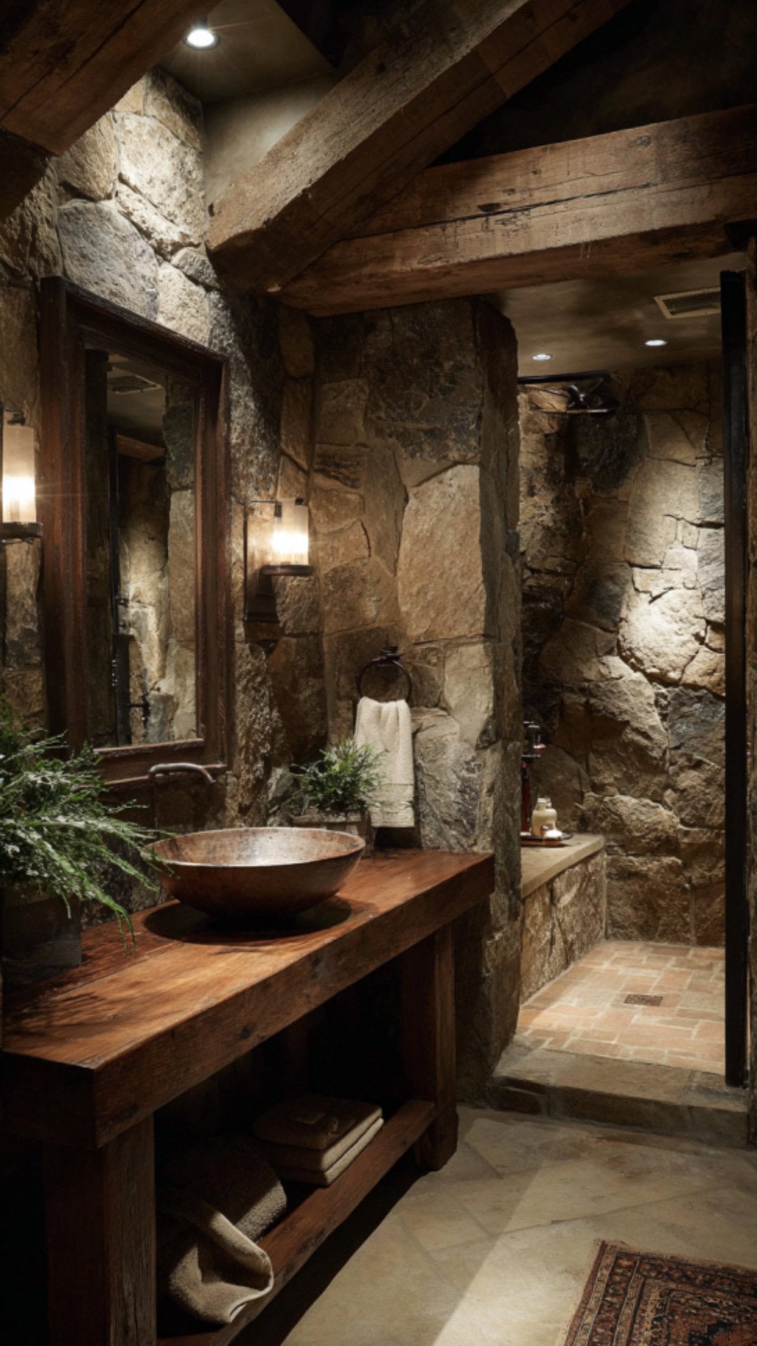 3. Rustic Bathroom with Wet Room