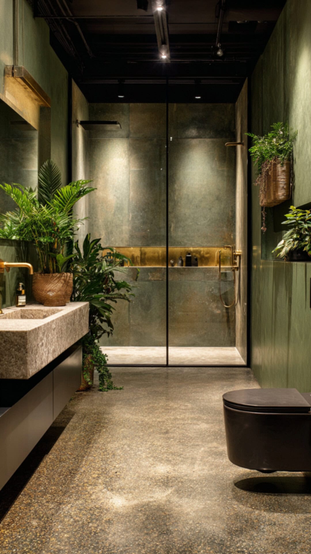3. Green Microcement Bathroom