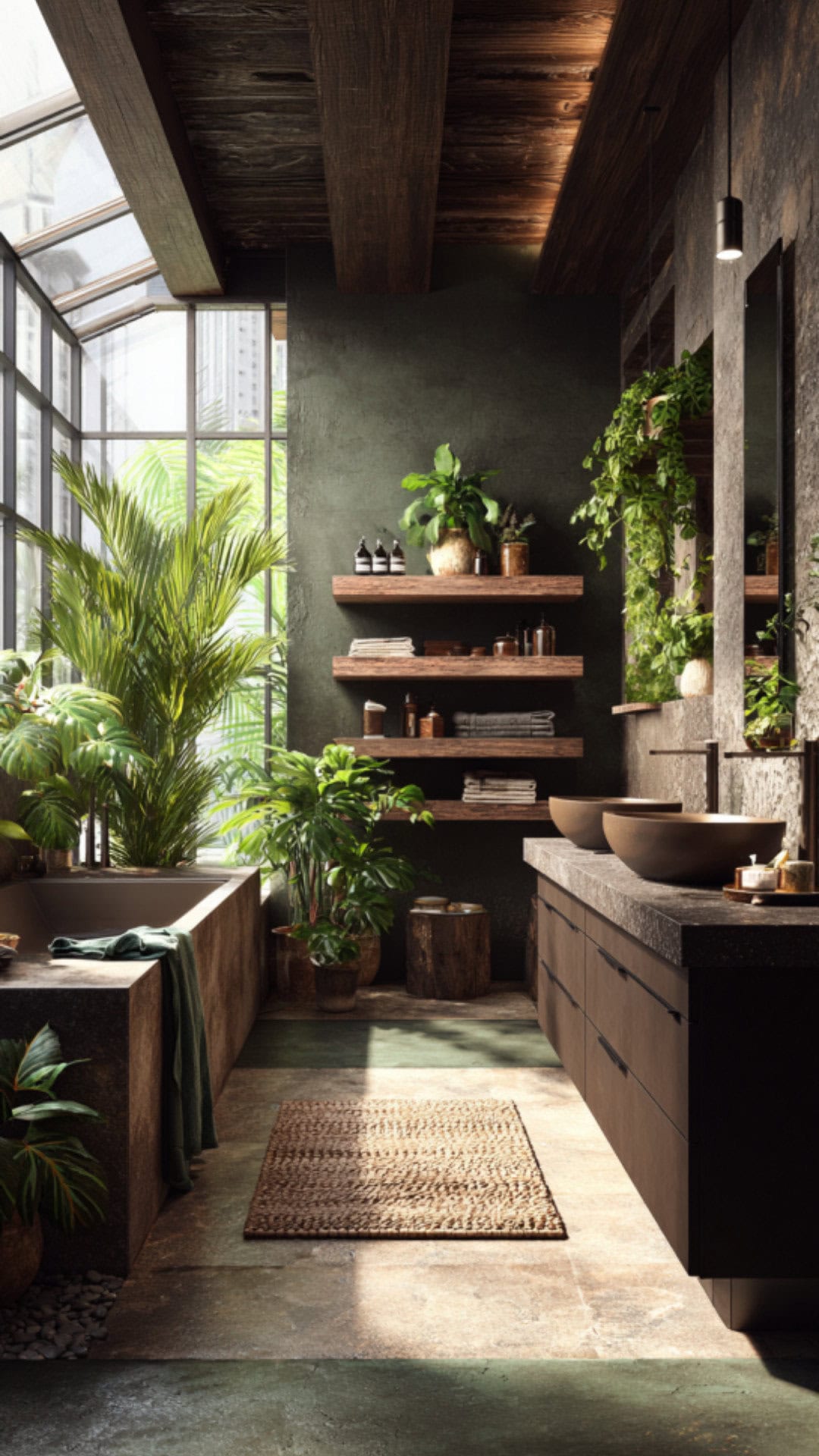 3. Green and Brown Bathroom Design
