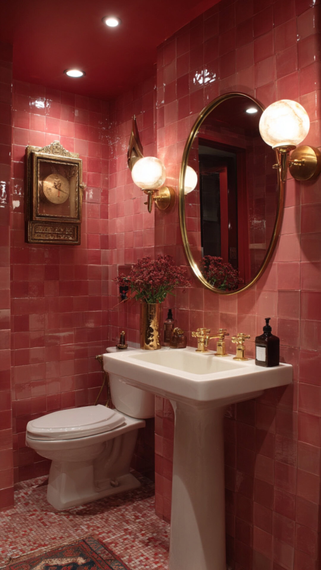 3. Pink and Red Bathroom for Playful Contrast