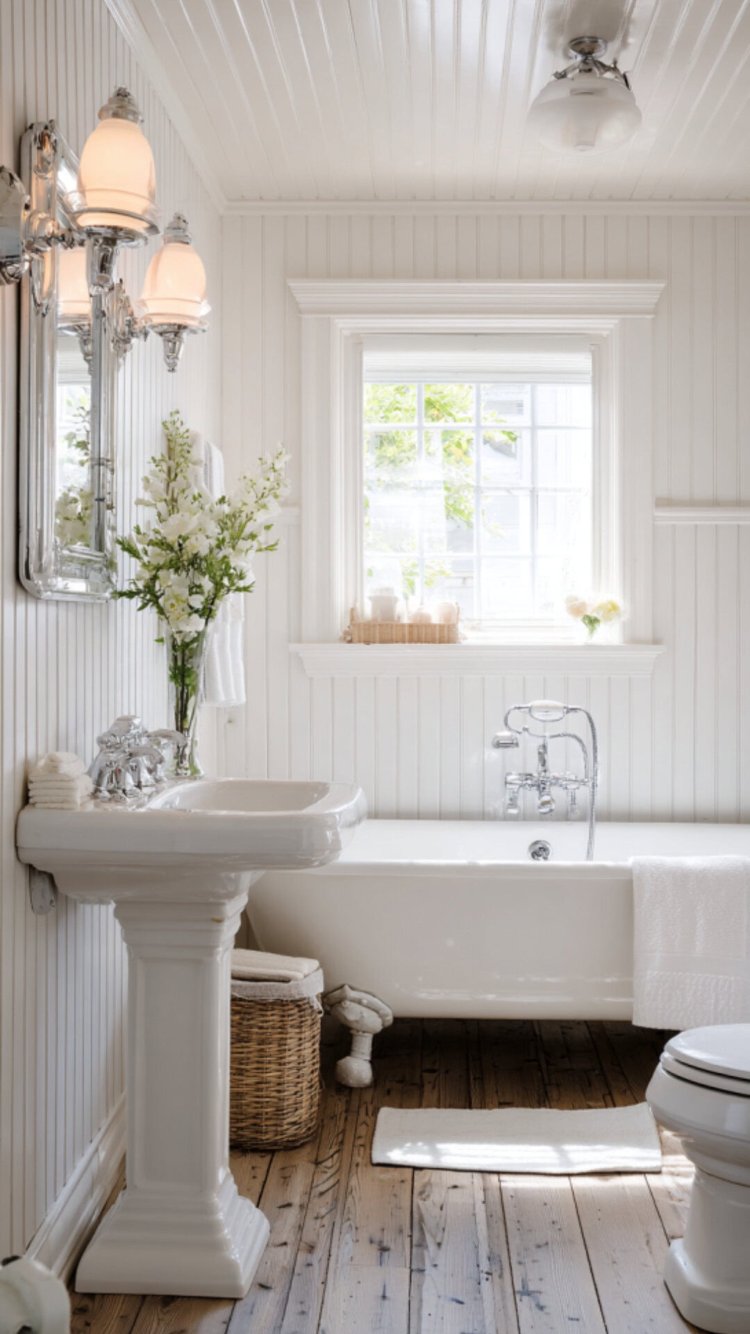 3. White Beadboard Bathroom for Classic Simplicity