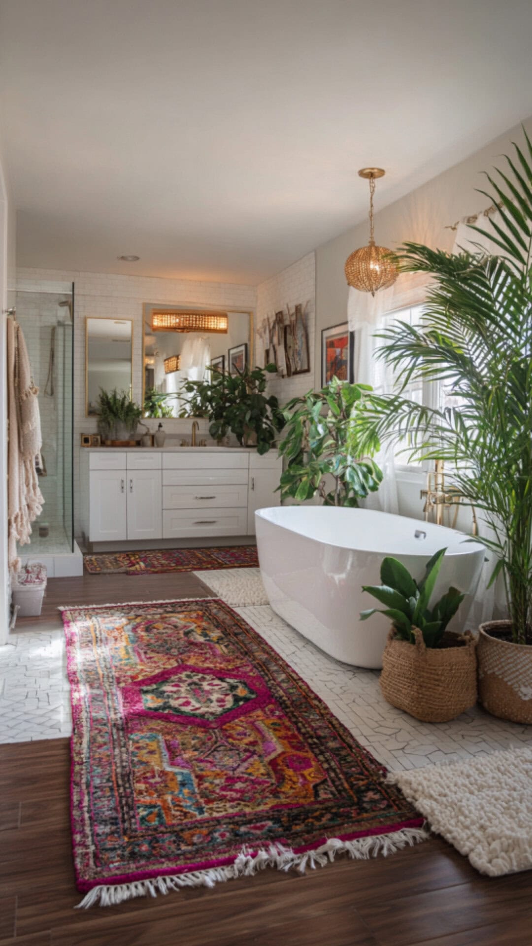 3. Boho Bathroom Rug with Eclectic Flair