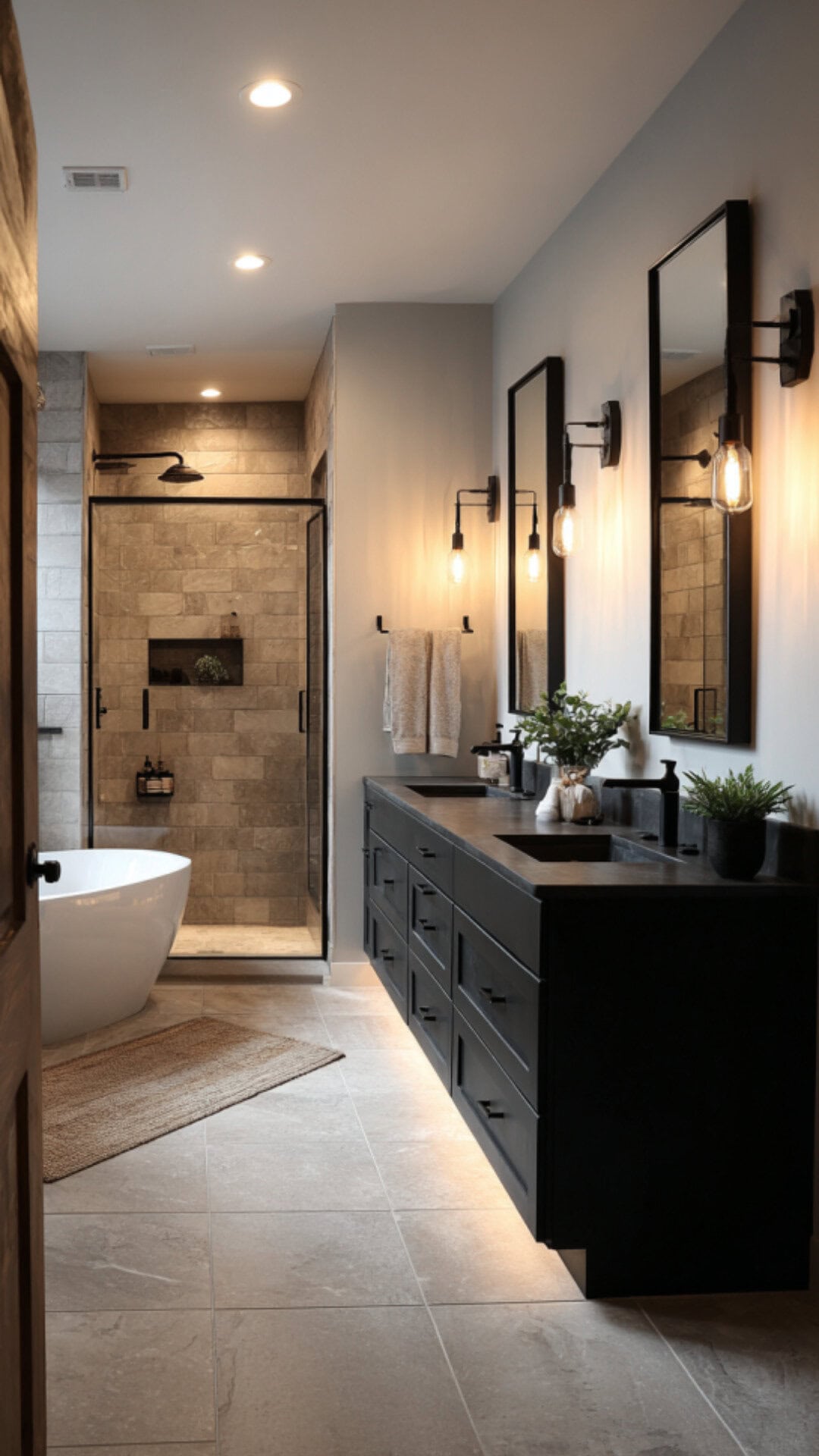 3. Black Double Sink Vanity Bathroom with Bold Sophistication