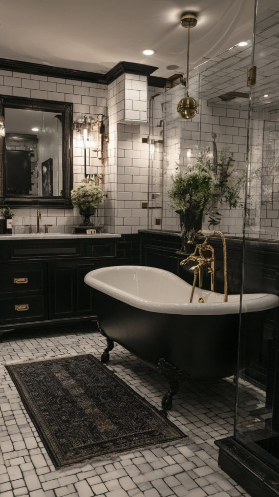 3. Black Clawfoot Tub Bathroom with Bold Elegance