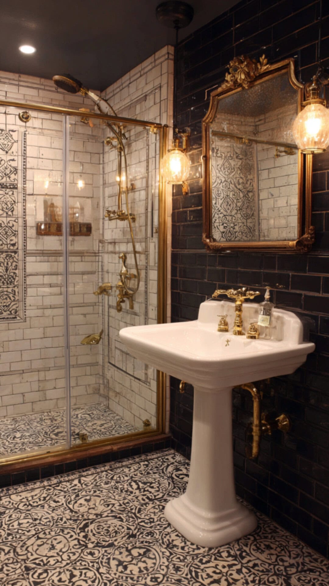 3. Vintage Pedestal Sink Bathroom with Old-World Charm