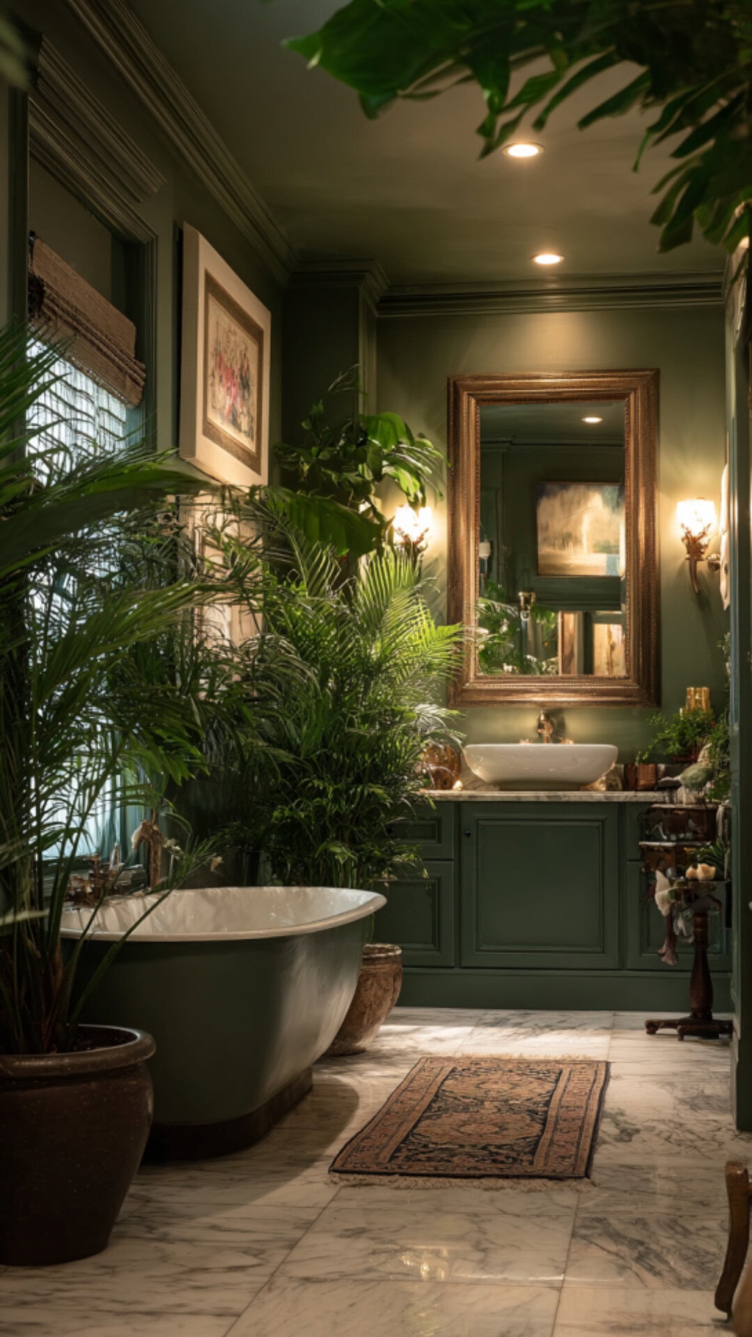 3. Green Tropical Bathroom with Vibrant Energy