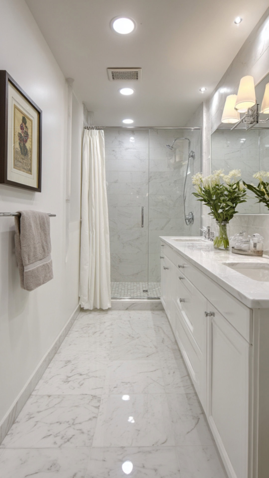 3. White Shower Curtain Bathroom with Crisp Freshness