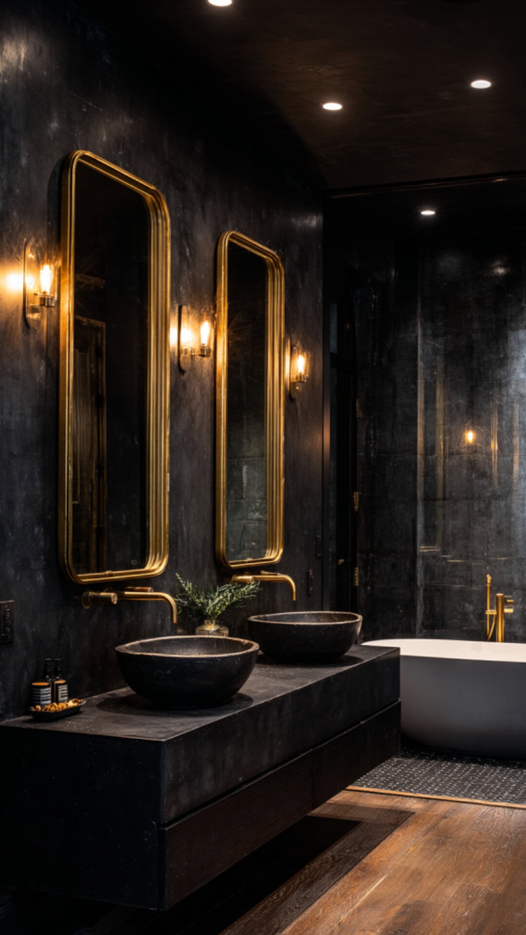 3. Dark Stone Bathroom with Bold Drama
