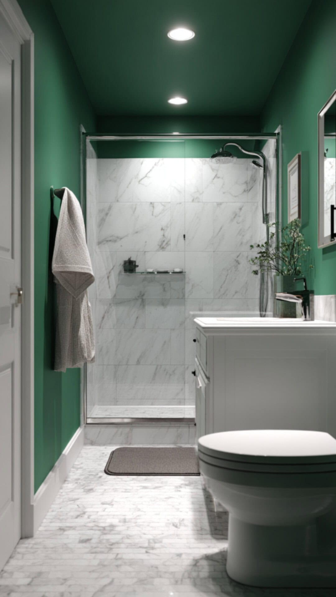 Emerald Green and White Bathroom